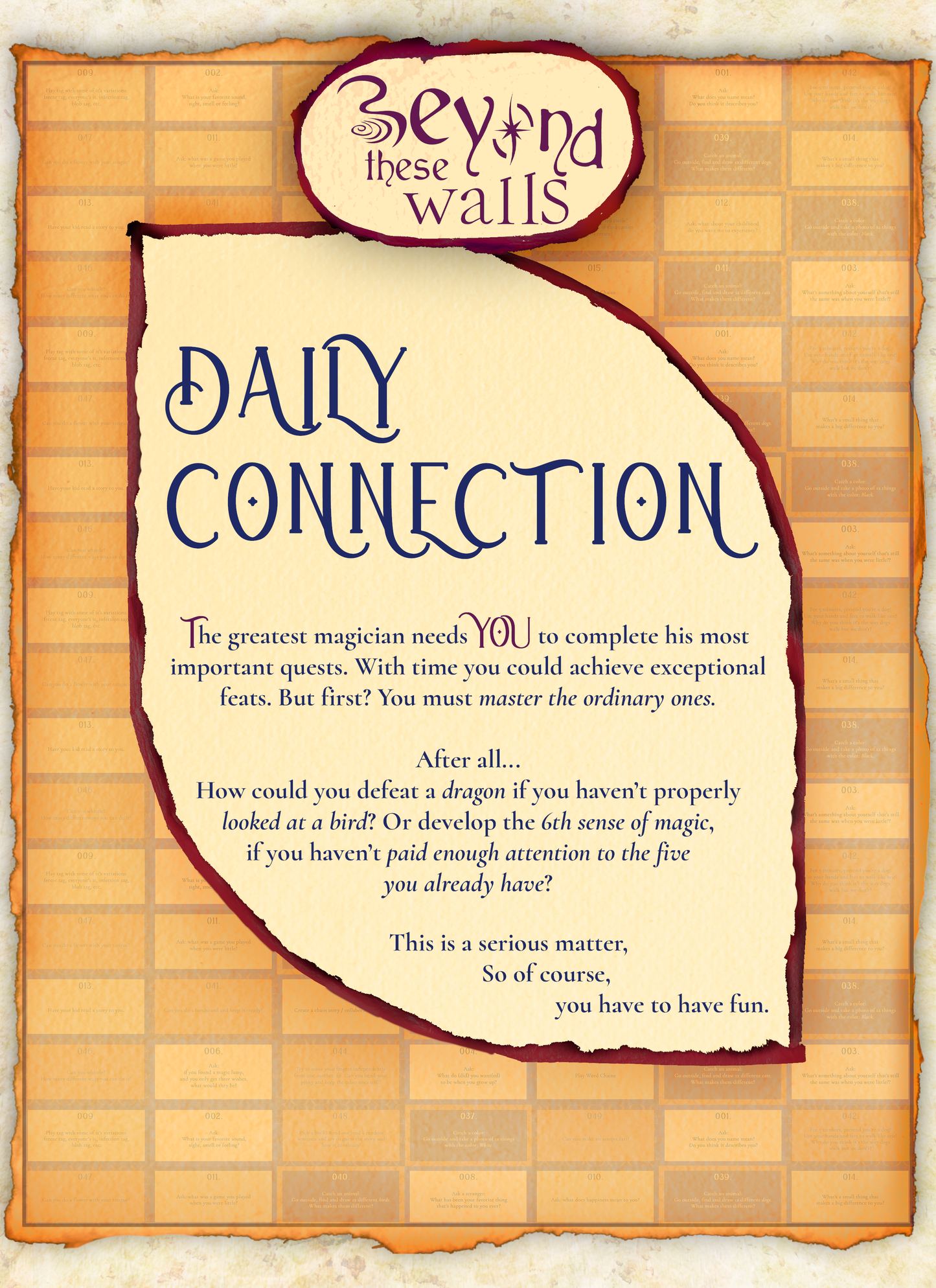 DAILY GAME CARDS: Connection with your Community & Friends, Family, Nature and Yourself.